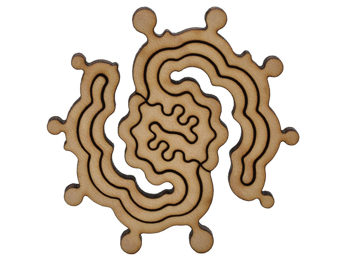A closeup of pieces shaped like a swirl.