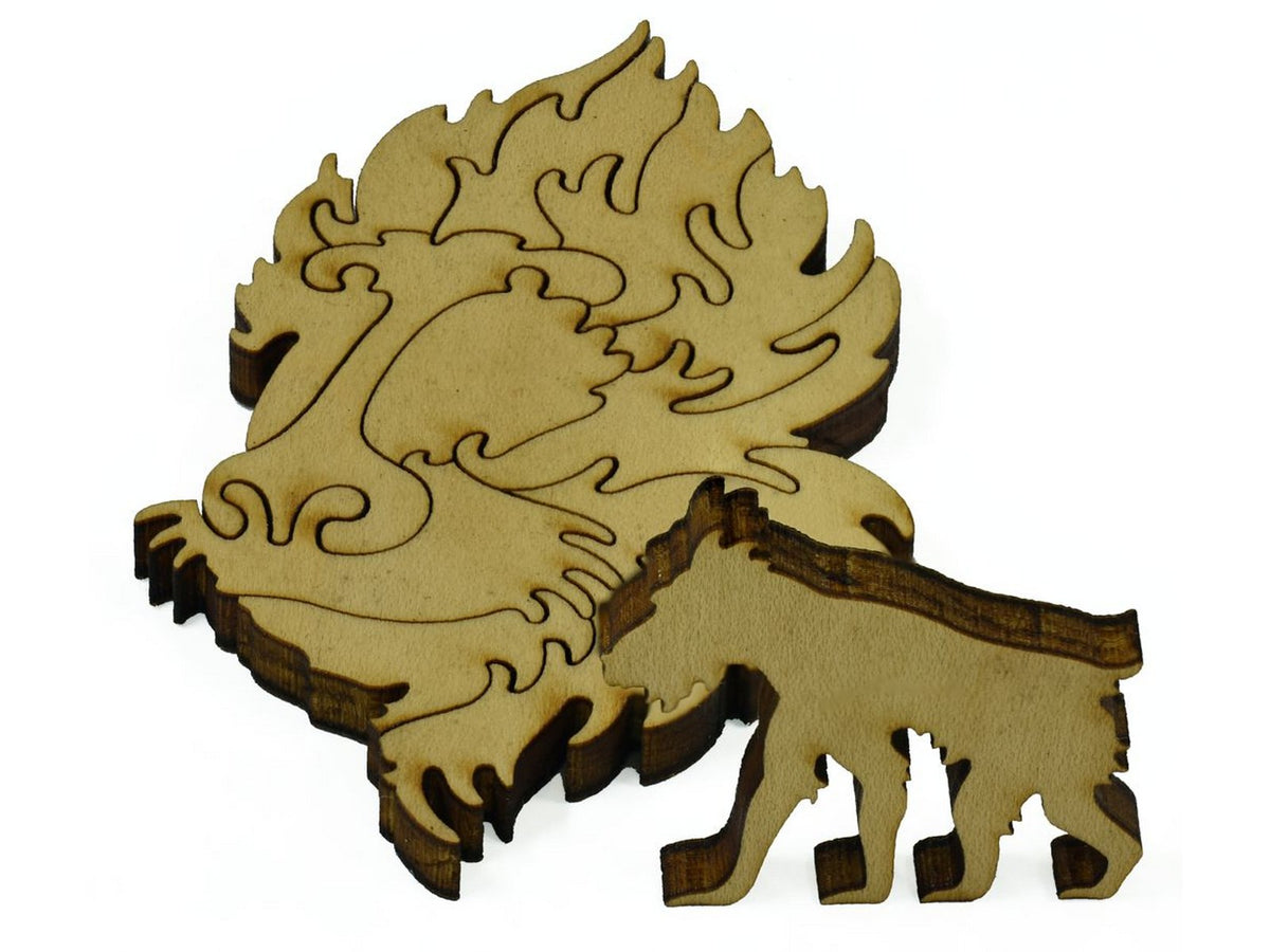 A closeup of pieces that make up a multi-piece baboon's head, along with a single baboon.