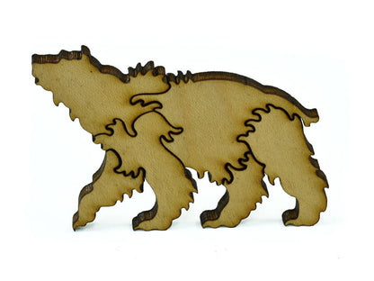 A closeup of pieces that make up a multi-piece bear.
