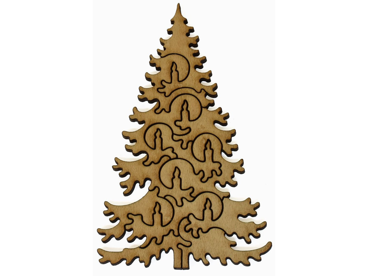 A closeup of pieces showing a large multi-piece Christmas Tree.