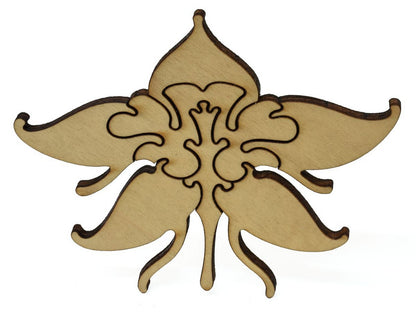 A closeup of pieces showing a multi-piece columbine.