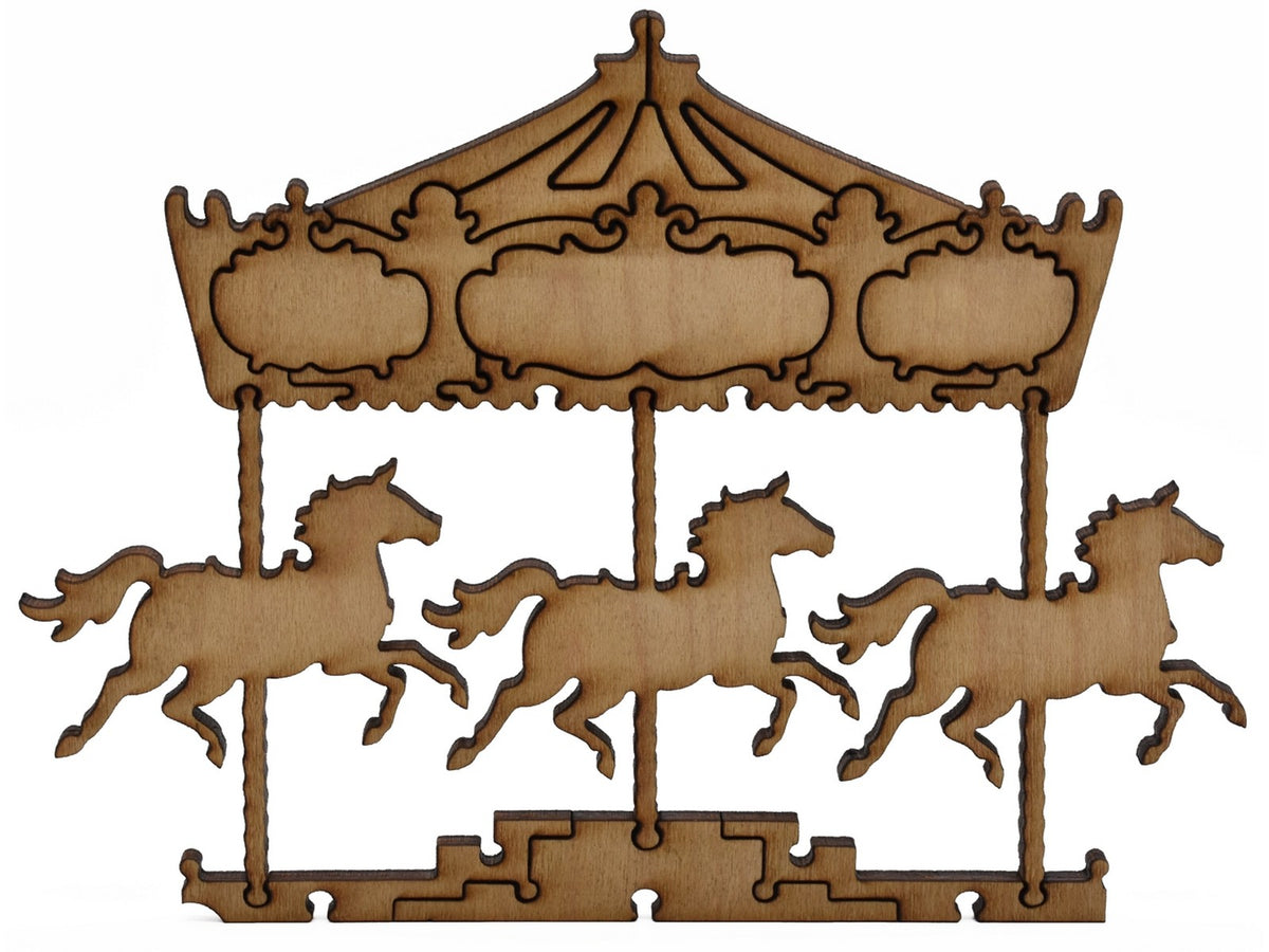 A closeup of pieces shaped like a large carousel.