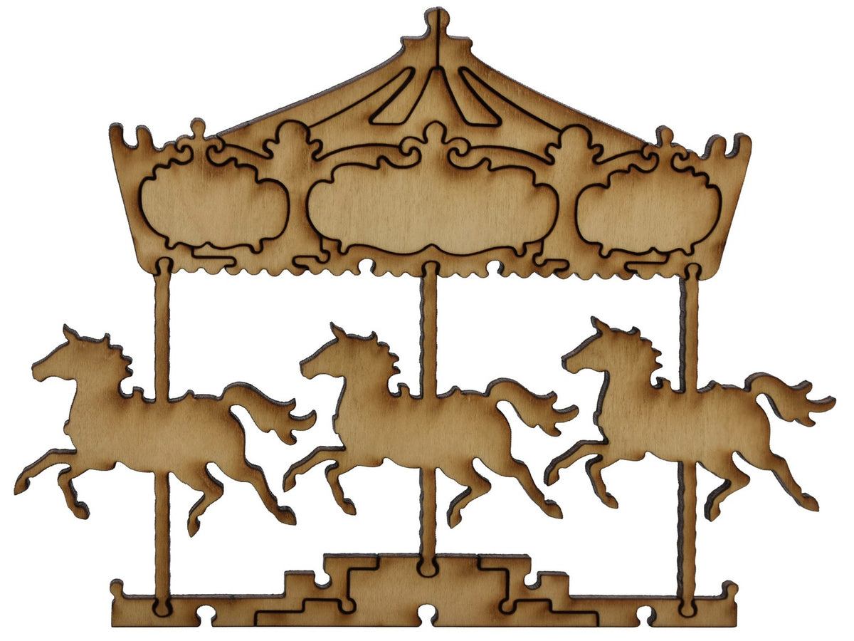 A closeup of pieces shaped like a large carousel.