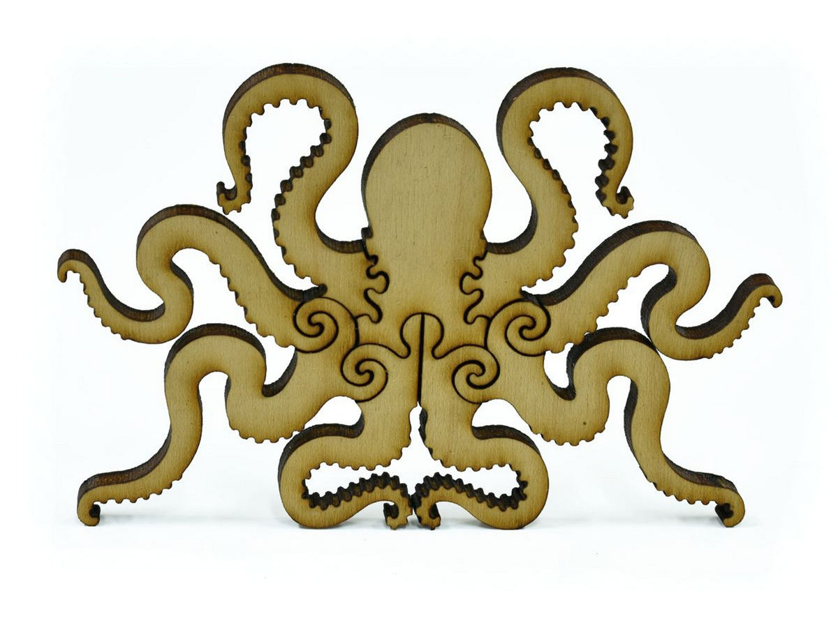 A closeup of pieces shaped like a large octopus.