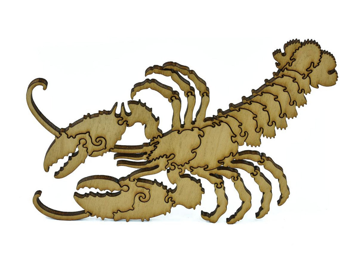 A closeup of pieces shaped like a large lobster.