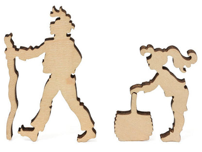 A closeup of pieces showing a man and a little girl with a basket from the puzzle, Poppy.
