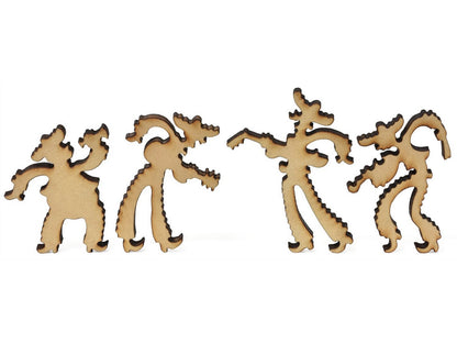 A closeup of pieces showing a mariachi band.