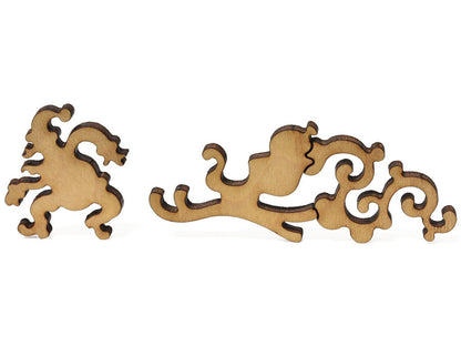 A closeup of pieces showing Santa and his sleigh.