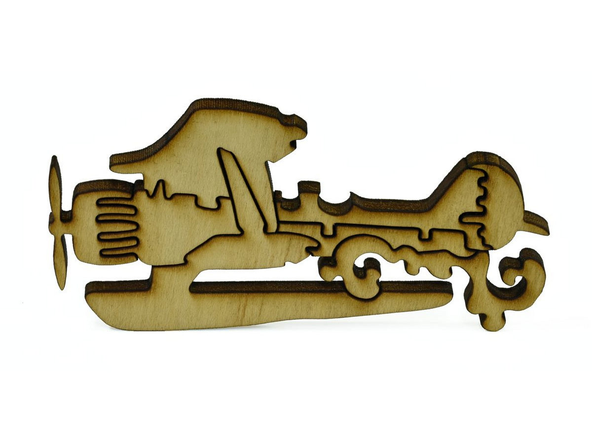 A closeup of pieces in the shape of a sea plane.