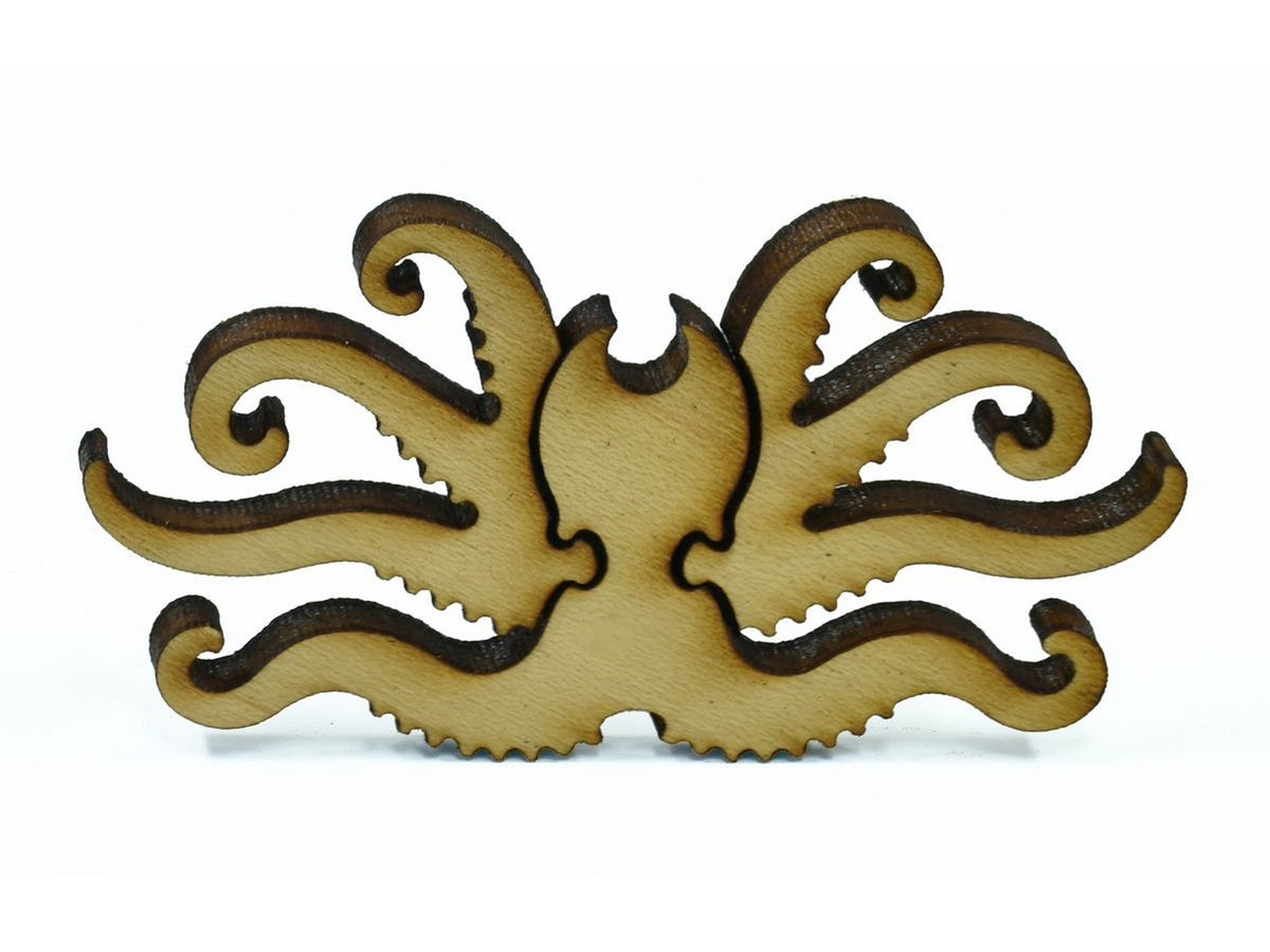 A closeup of pieces in the shape of an octopus.