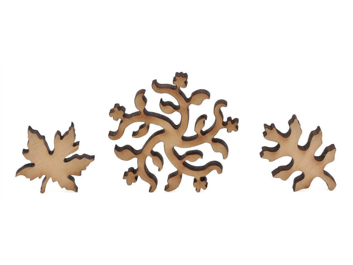 A closeup of pieces in the shape of leaves.