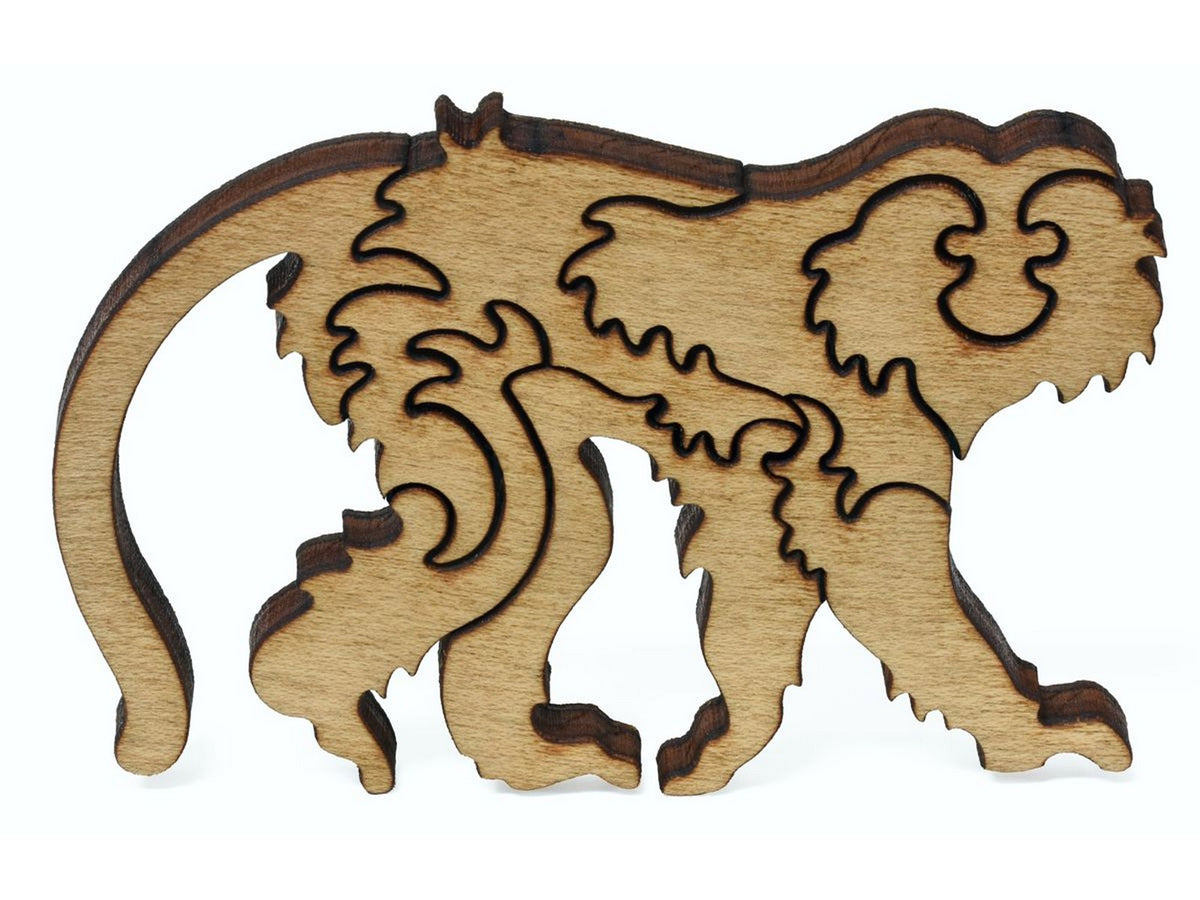 A closeup of pieces showing a multi-piece monkey.