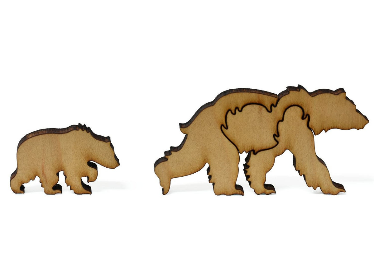 A closeup of pieces showing a bear and its baby.