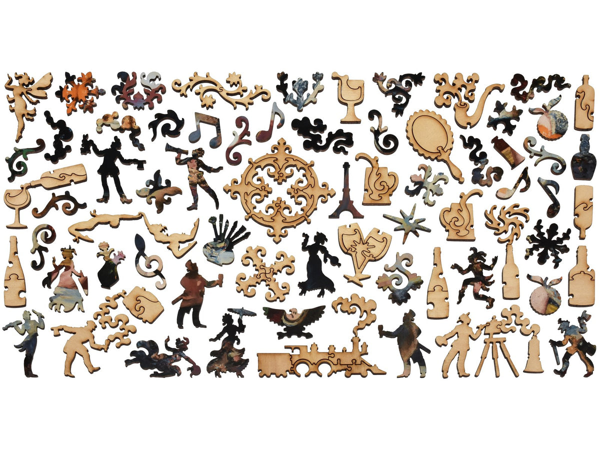 The whimsy pieces that can be found in the puzzle, A Bar at the Folies-Bergère.