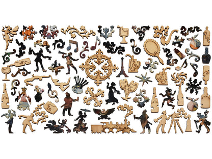 The whimsy pieces that can be found in the puzzle, A Bar at the Folies-Bergère.