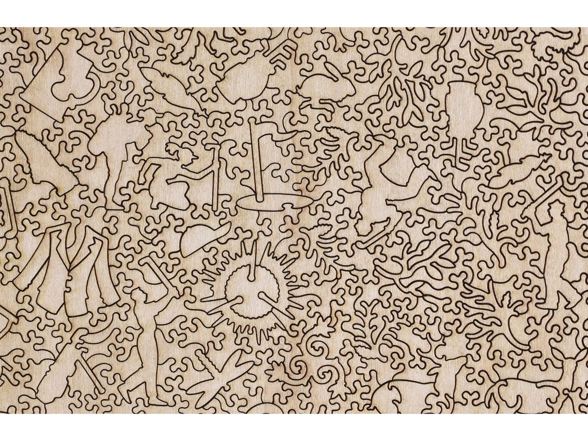 A closeup of the back of the puzzle, A Good Walk Spoiled, showing the detail in the pieces.