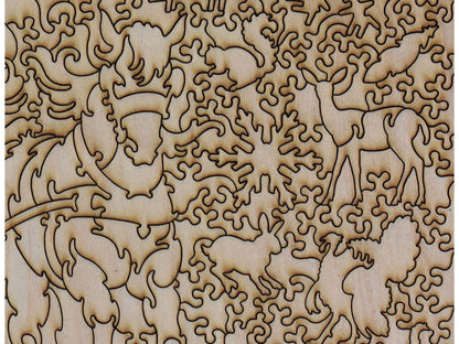 A closeup of the back of the puzzle, A Winter's Day, showing the detail in the pieces.