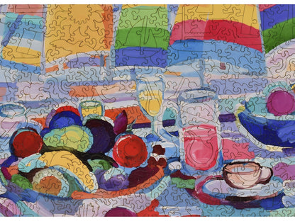 A closeup of the front of the puzzle, Beachside Palette, showing the detail in the pieces.