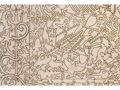 A closeup of the back of the puzzle, Beautiful Fishes of the Deep, showing the detail in the pieces.