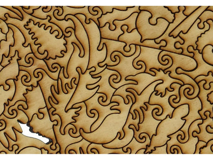 A closeup of the back of the puzzle, Blue Jay, showing the detail in the pieces.