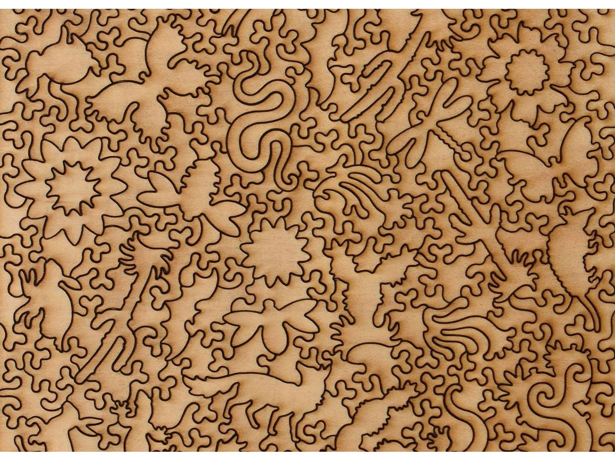 A closeup of the back of the puzzle, Cactus Flowers, showing the detail in the pieces.