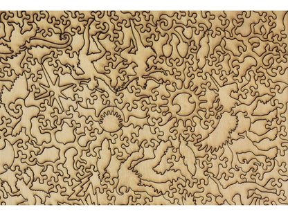 A second closeup of the back of the puzzle showing detail in the pieces.