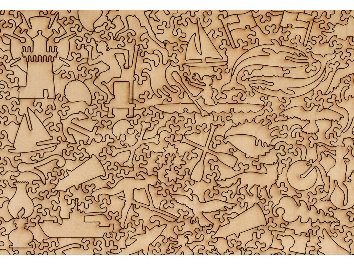 A closeup of the back of the puzzle, Cape Cod Xplorer Map, showing the detail in the pieces.