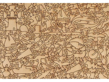 A closeup of the back of the puzzle, Cape Cod Xplorer Map, showing the detail in the pieces.