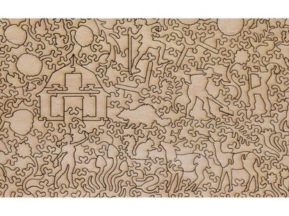 A closeup of the back of the puzzle, Changing Seasons, Changing Light, showing the detail in the pieces.