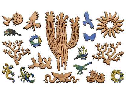 The whimsies that can be found in the puzzle, Cholla and Sahuaro.