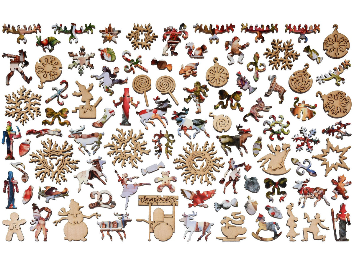 The whimsy pieces that can be found in the puzzle, Christmas Village.