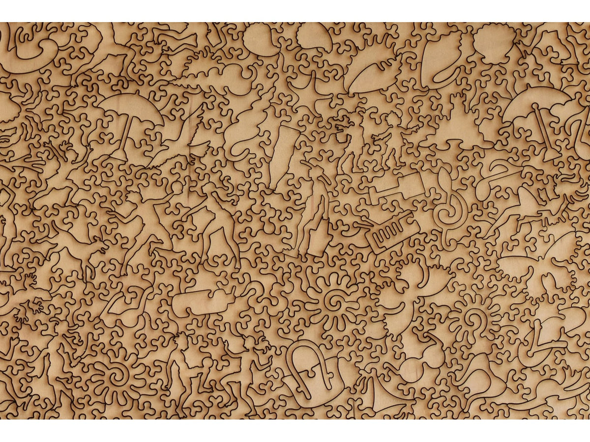 A closeup of the back of the puzzle, Coastal Pastimes, showing the detail in the pieces.