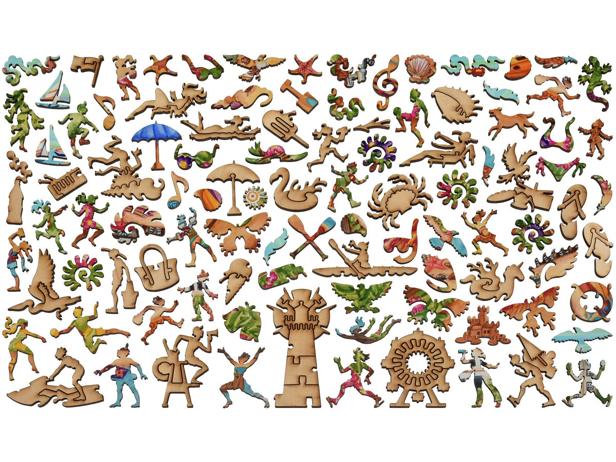 The whimsy pieces that can be found in the puzzle, Coastal Pastimes.