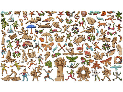 The whimsy pieces that can be found in the puzzle, Coastal Pastimes.