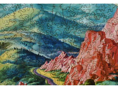 A closeup of the front of the puzzle, Colorado United Airlines, showing the detail in the pieces.