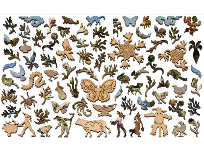The whimsies that can be found in the puzzle, A Cottage Garden with Chickens.