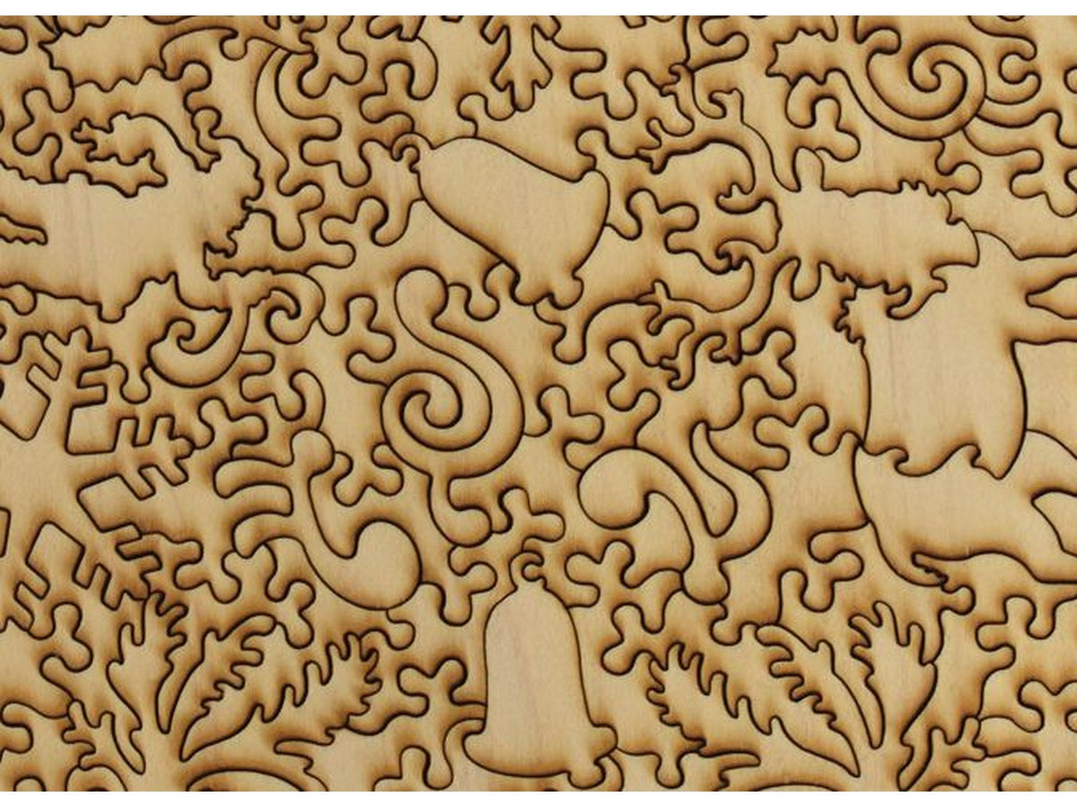 A closeup of the back of the puzzle, Deerful Santa.