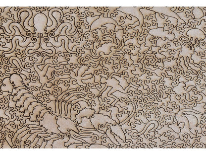 A closeup of the back of the puzzle, Dolphin's Wake, showing the detail in the pieces.