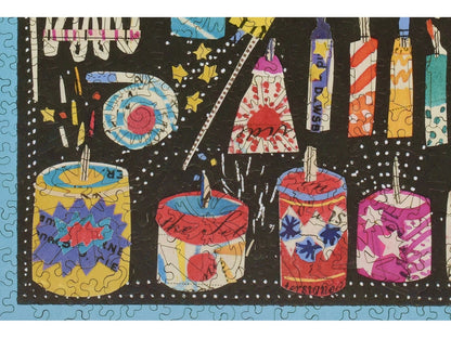 A closeup of the front of the puzzle, Fireworks, showing the detail in the pieces.