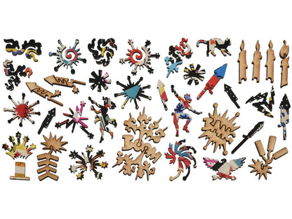 The whimsy pieces that can be found in the puzzle, Fireworks.