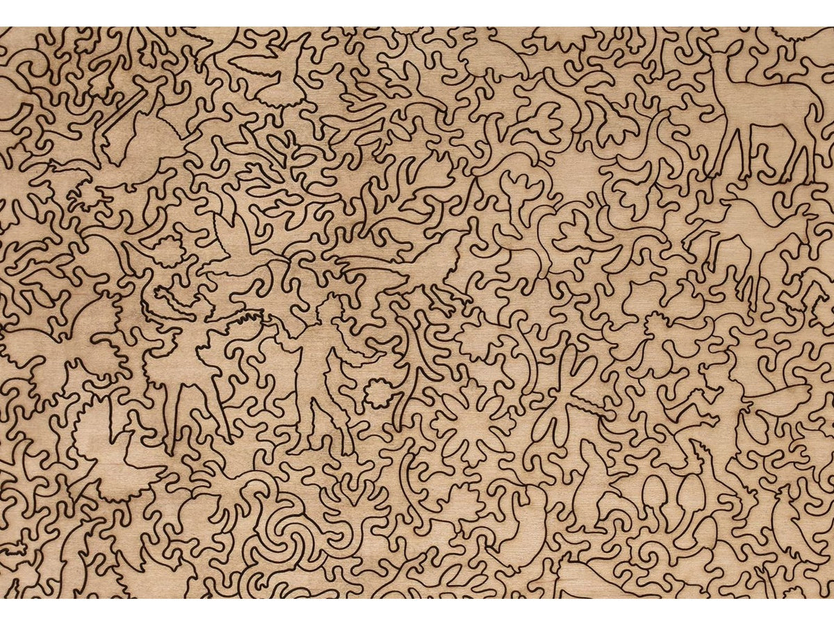 A closeup of the back of the puzzle, Floral Frolic, showing the detail in the pieces.
