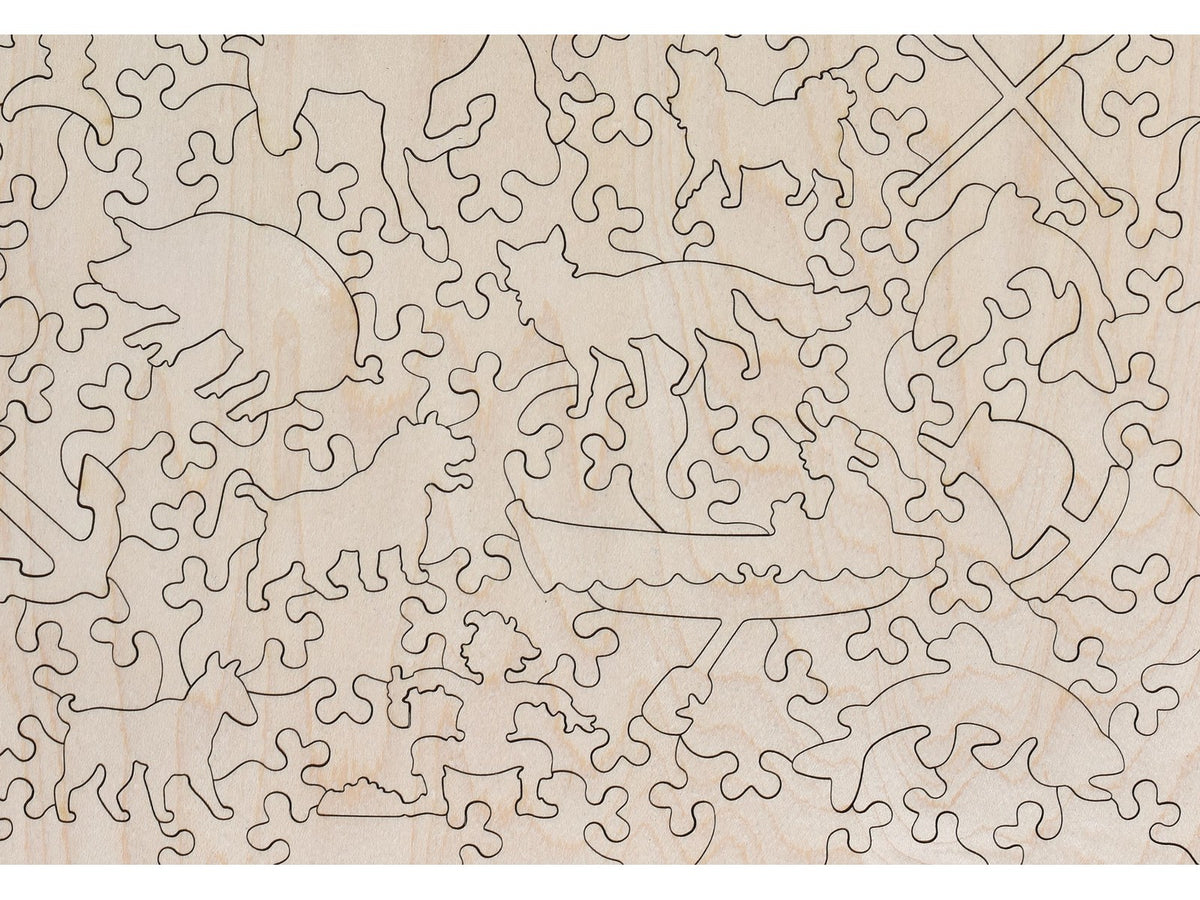 A closeup of the back of the puzzle, Friends that Row Together.