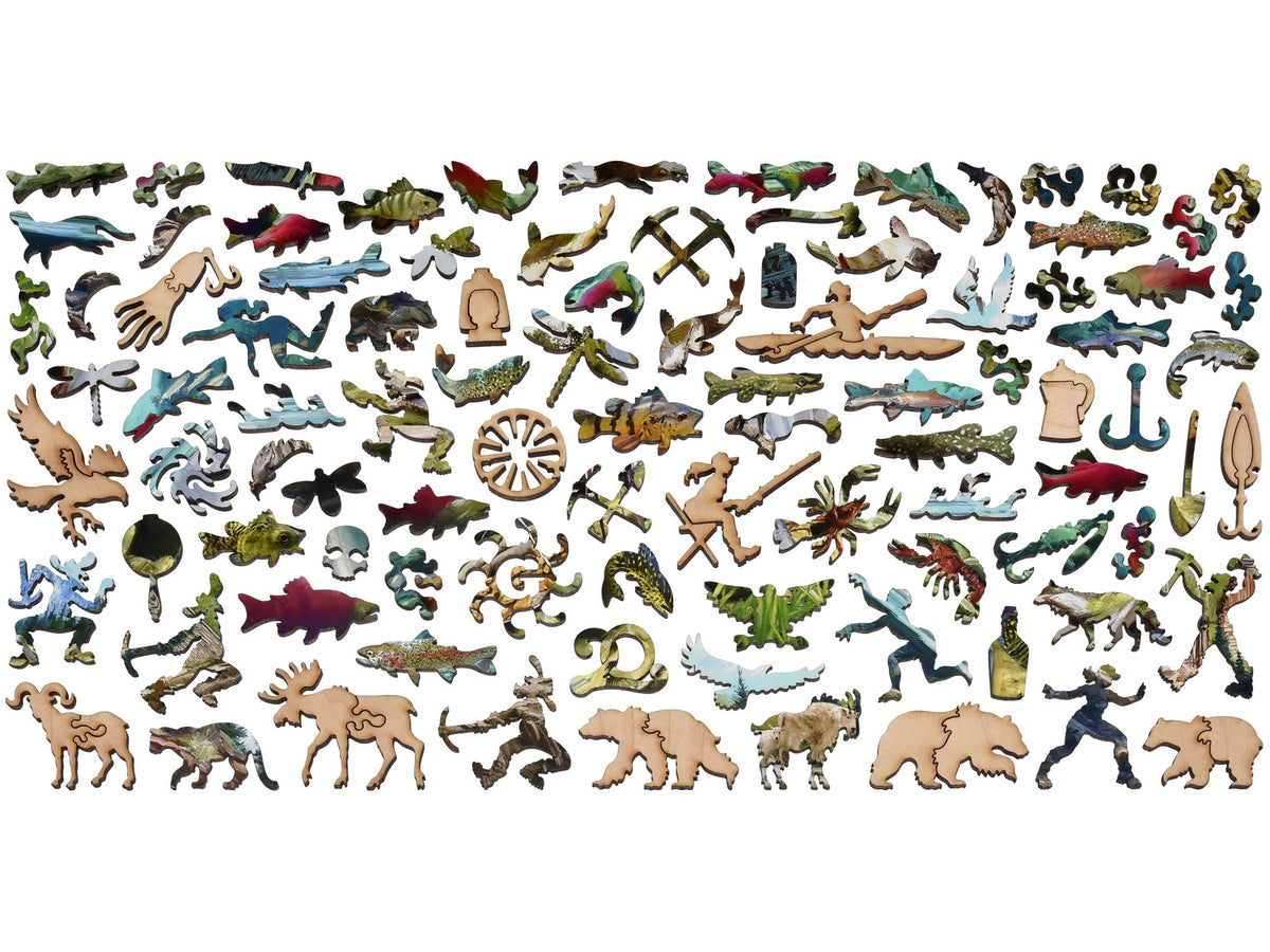 The whimsy pieces that can be found in the puzzle, Gold Creek.