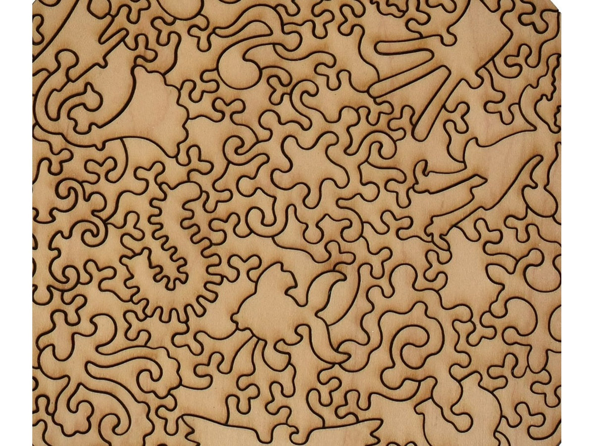 A closeup of the back of the puzzle, Goldfish, showing the detail in the pieces.