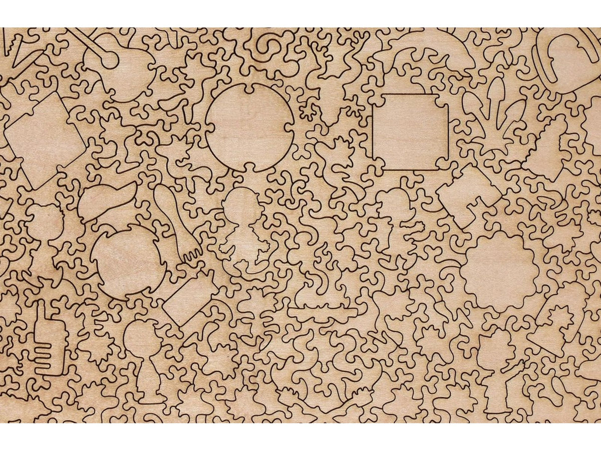 A closeup of the back of the puzzle, Happy Campers, showing the detail in the pieces.