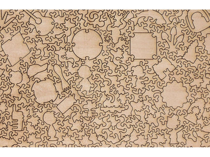 A closeup of the back of the puzzle, Happy Campers, showing the detail in the pieces.
