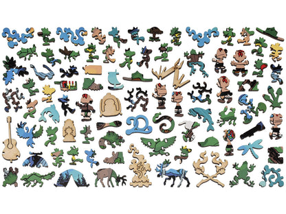 The whimsy pieces that can be found in the puzzle, Happy Campers.