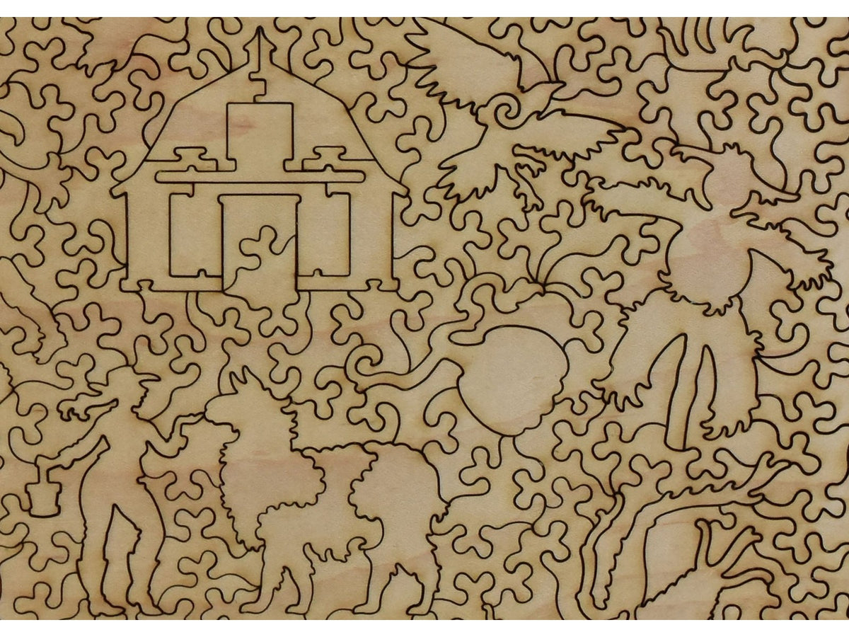 A closeup of the back of the puzzle, Hello Dolly, showing the detail in the pieces.