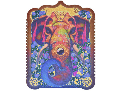 The front of the puzzle, Holi Raja, showing an elephant's head.