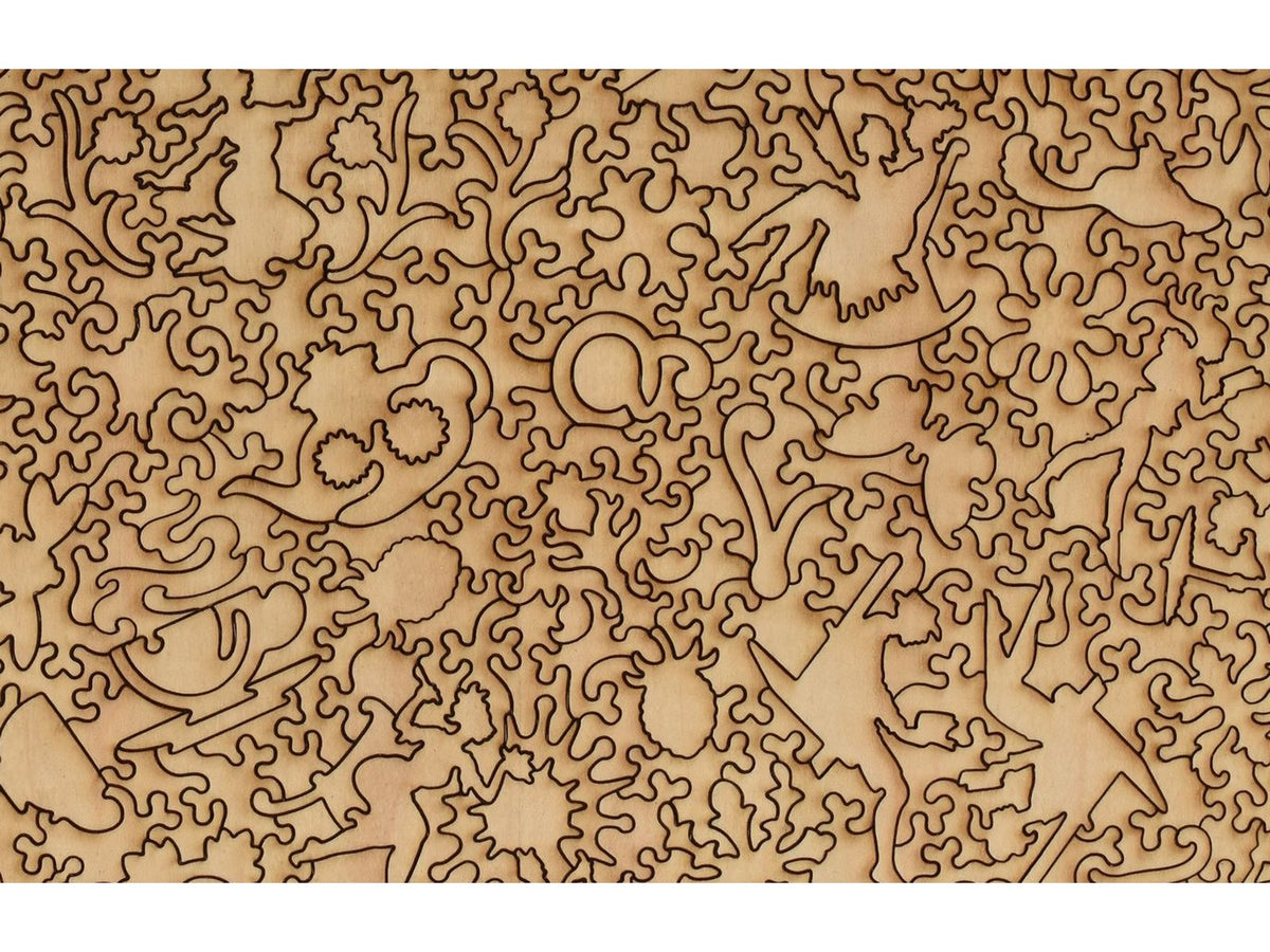 A closeup of the back of the puzzle, Holiday Reading, showing the detail in the pieces.